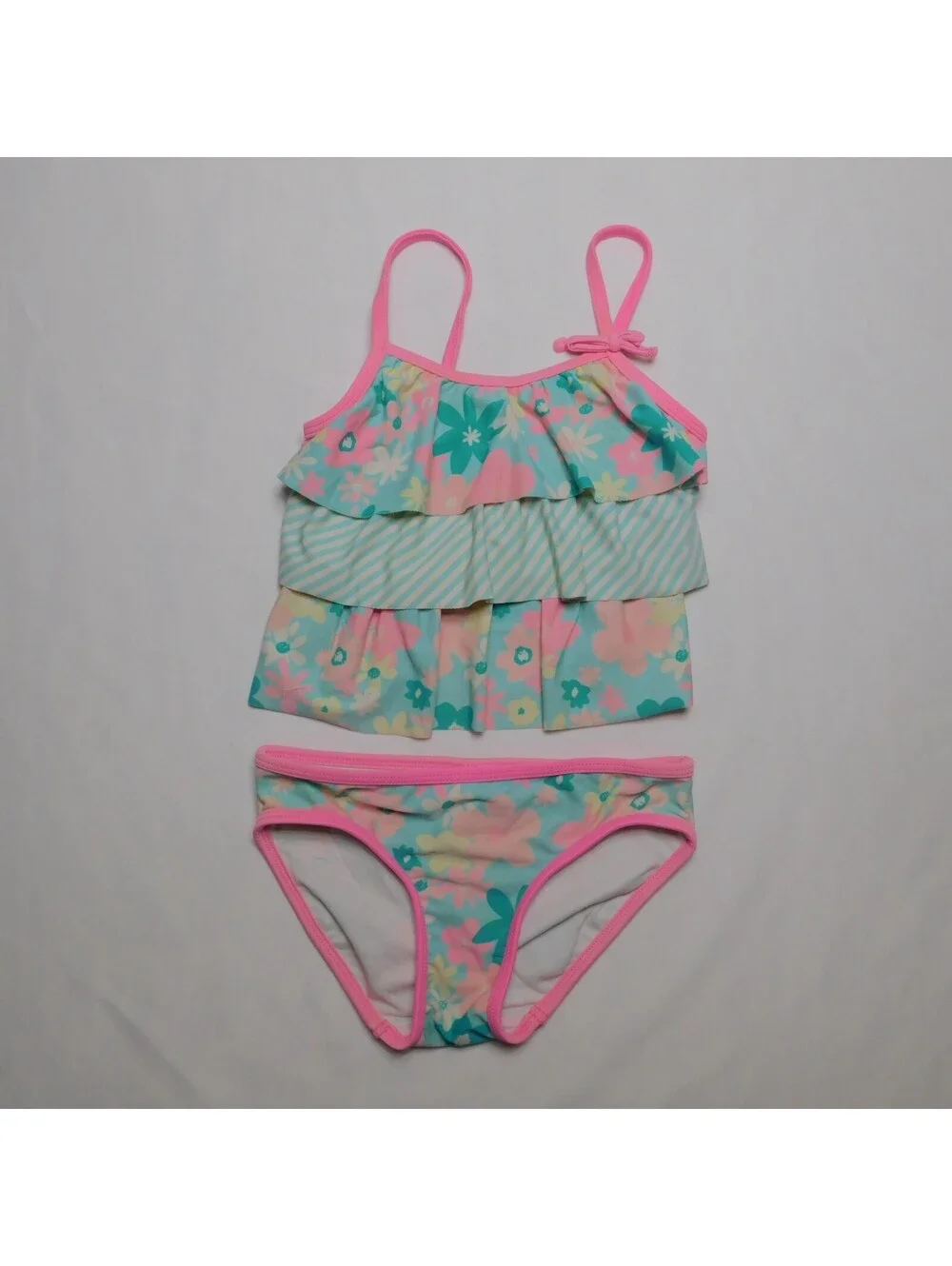 Jumping Beans Girls Bikini Swimsuit Size 6 Pink Blue Floral Ruffle Tankini Set